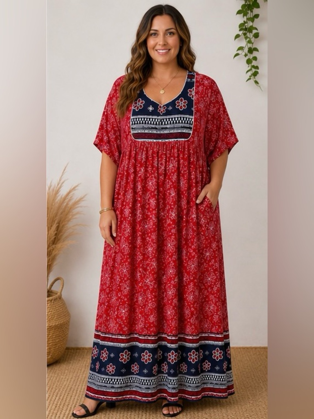 Comfort Choice Women's Plus Size Bib Front Lounger Maxi Dress Size 2X